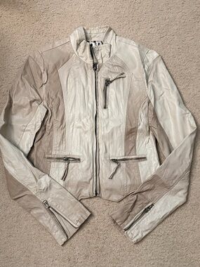 Daytrip Two-Tone Cream & Tan Leather Moto Jacket